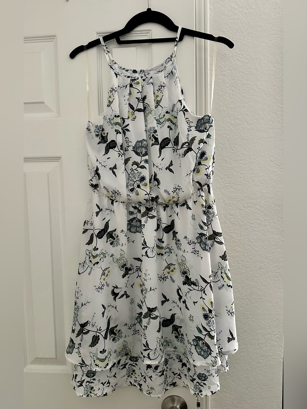 Blue Rain Ivory Floral Halter Dress NWT